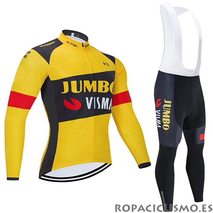 2021 Maillot Jumbo Visma Tirantes Mangas Largas Amarillo